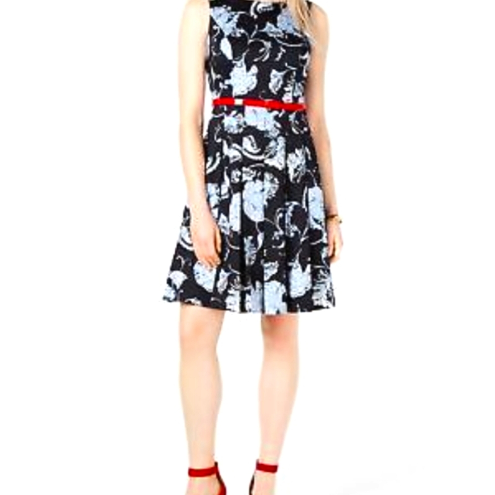 Tommy Hilfiger Belted Sleeveless Floral Dress Fit and Flare Size 12